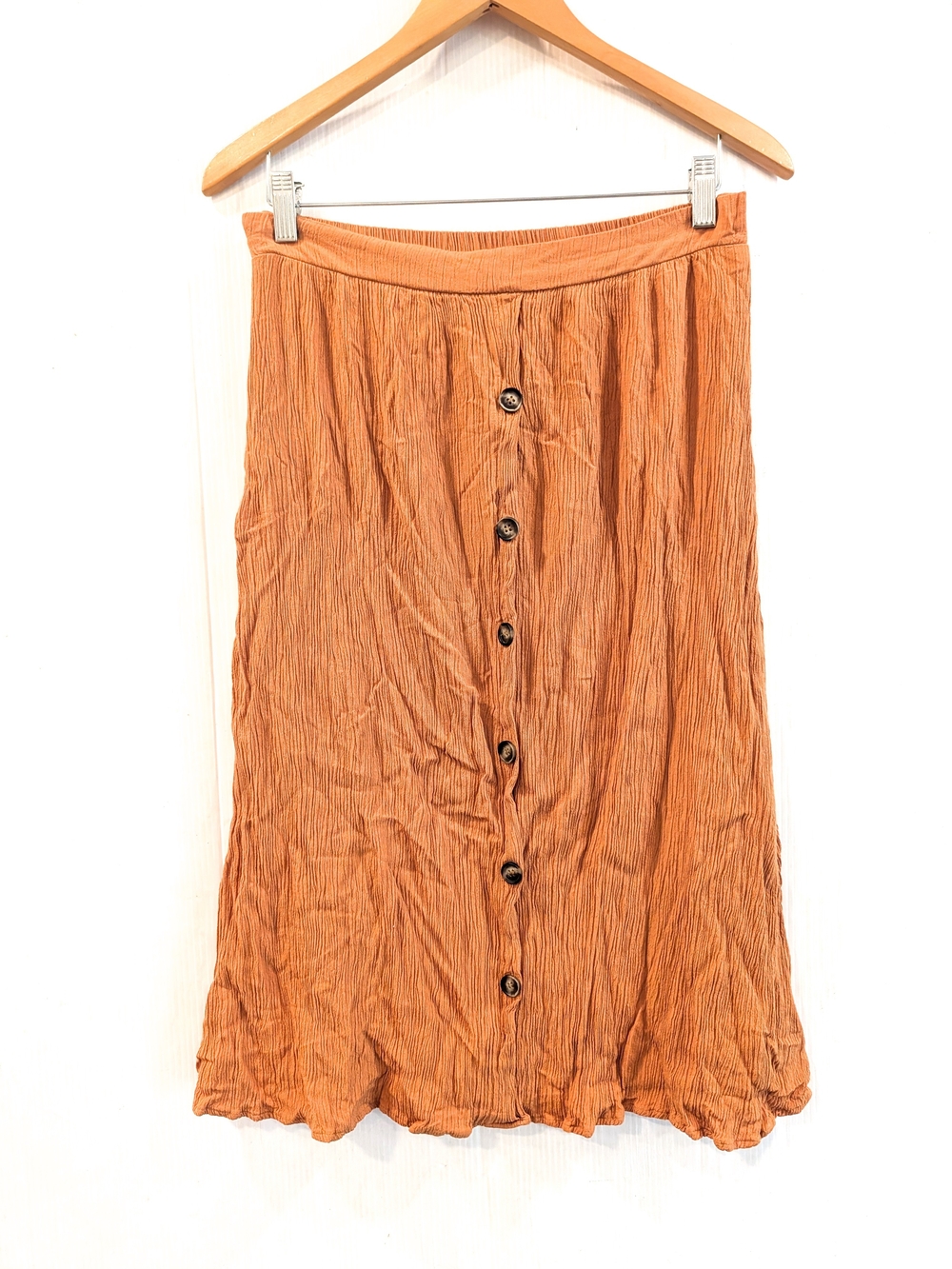 NY Collection Button-Front Textured Rust Orange Midi Skirt Size Small